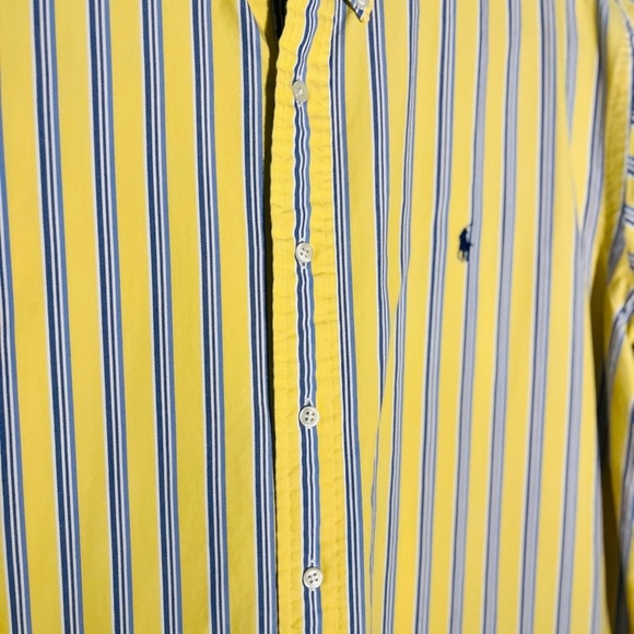 Vintage Ralph Lauren Mens XL Shirt Blue Yellow Stripe Short Sleeve Classic Fit - Picture 3 of 5